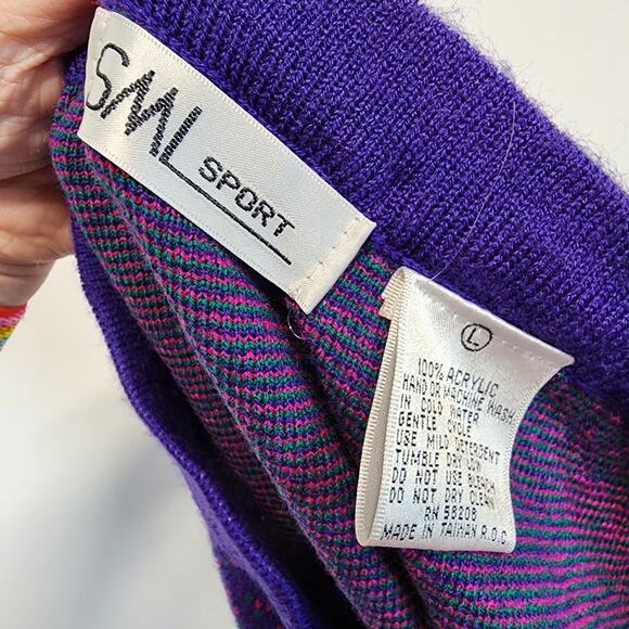Vintage SML Sport Knit Midi Skirt Size L Purple Pink Cottage Twee Kitsch 80s 90s - Picture 9 of 9